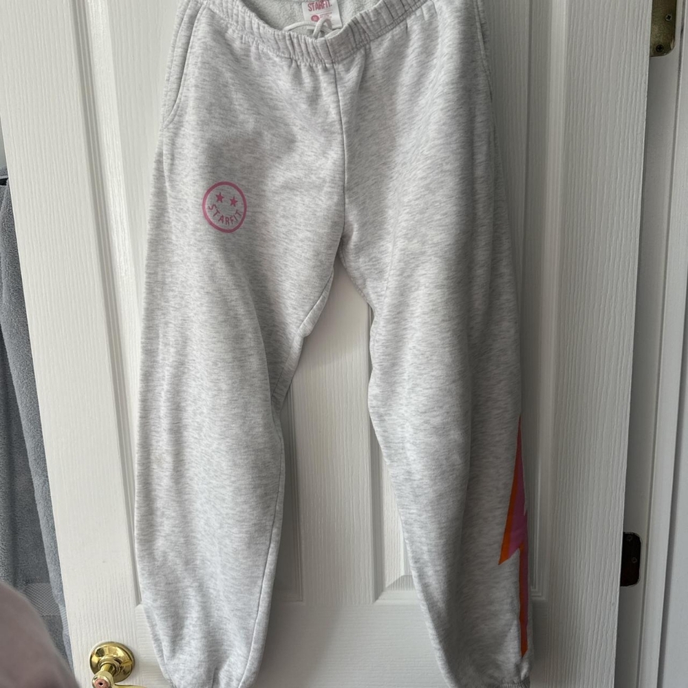 STARTER Light Gray Joggers with Pink Logo and Orange Accent
